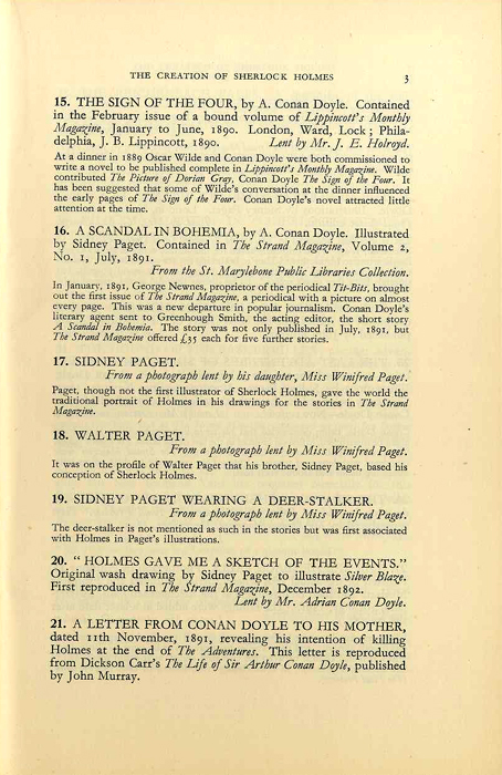 Page of 1951 Sherlock Holmes exhibition catalogue