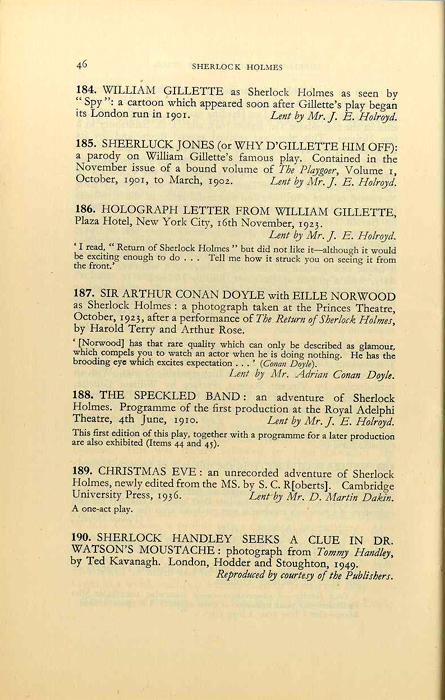 Page of 1951 Sherlock Holmes exhibition catalogue